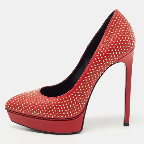 Saint Laurent Red Studded Leather Janis Platform Pumps Size 35.5 - Saint Laurent Paris - Modalova