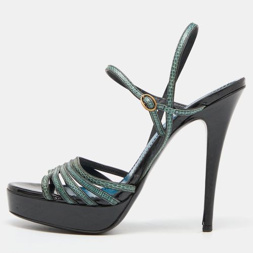 Yves Saint Laurent Green/Black Lizard Strappy Platform Sandals Size 38.5 - Yves Saint Laurent - Modalova