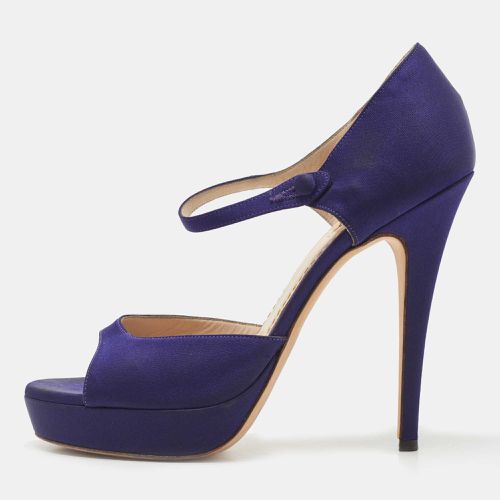 Saint Laurent Navy Blue Satin Ankle Strap Platform Open Toe Pumps Size 38.5 - Saint Laurent Paris - Modalova