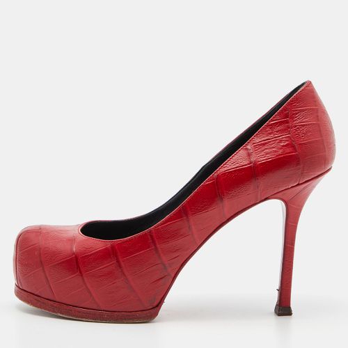 Saint Laurent Red Croc Embossed Leather Tribtoo Platform Pumps Size 37 - Saint Laurent Paris - Modalova