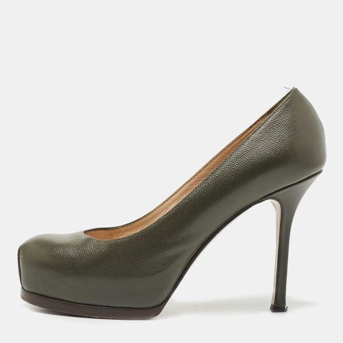 Saint Laurent Dark Green Leather Tribtoo Platform Pumps Size 36 - Saint Laurent Paris - Modalova