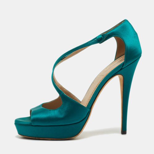 Saint Laurent Teal Satin Cross Strap Platform Sandals Size 38 - Saint Laurent Paris - Modalova