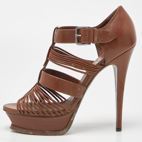 Saint Laurent Brown Leather Strappy Platform Sandals Size 39.5 - Saint Laurent Paris - Modalova