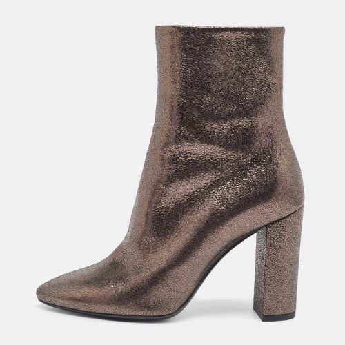 Saint Laurent Metallic Textured Leather Ankle Booties Size 37 - Saint Laurent Paris - Modalova