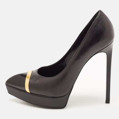 Saint Laurent Black Leather Cap Toe Platform Pumps Size 37 - Saint Laurent Paris - Modalova