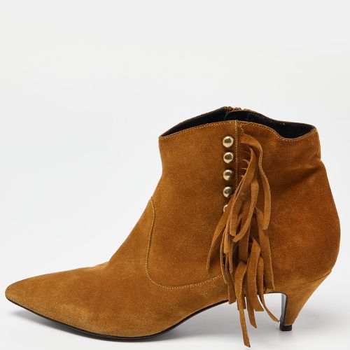 Saint Laurent Brown Suede Pointed Toe Fringe Ankle Boots Size 38 - Saint Laurent Paris - Modalova