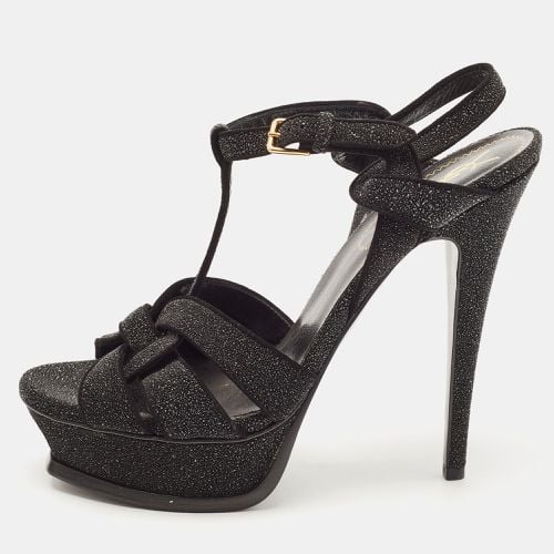 Saint Laurent Black Textured Suede Tribute Sandals Size 38.5 - Saint Laurent Paris - Modalova