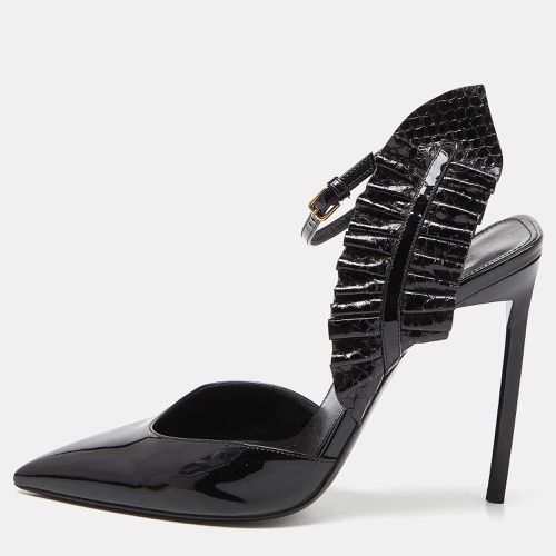 Saint Laurent Black Patent Leather and Watersnake Leather Pointed Toe Slingback Sandals Size 39 - Saint Laurent Paris - Modalova