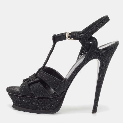 Saint Laurent Black Textured Suede Tribute Sandals Size 39 - Saint Laurent Paris - Modalova