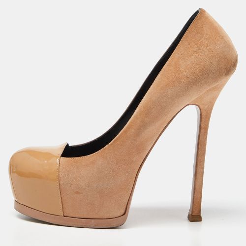 Saint Laurent Suede and Patent Leather Cap Toe Tribtoo Platform Pumps Size 39 - Saint Laurent Paris - Modalova