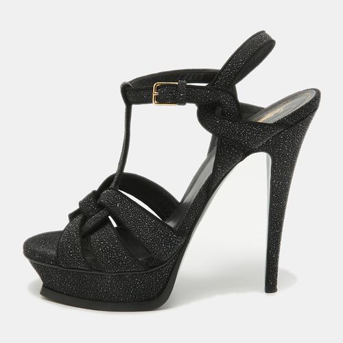 Saint Laurent Black Textured Suede Tribute Ankle Strap Sandals Size 40.5 - Saint Laurent Paris - Modalova