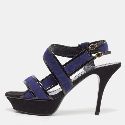 Saint Laurent Navy Blue/Patent Leather Platform Ankle Strap Sandals Size 37.5 - Saint Laurent Paris - Modalova