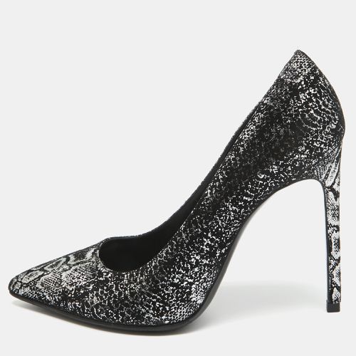 Saint Laurent Black/Silver Laminated Suede Pointed Toe Pumps Size 38 - Saint Laurent Paris - Modalova