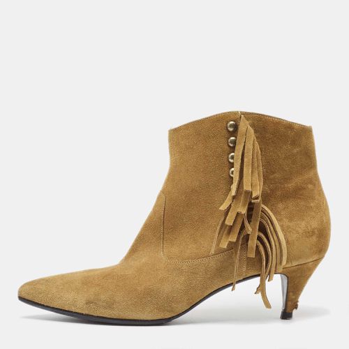 Saint Laurent Brown Suede Fringe Detail Pointed Toe Ankle Boots Size 40 - Saint Laurent Paris - Modalova