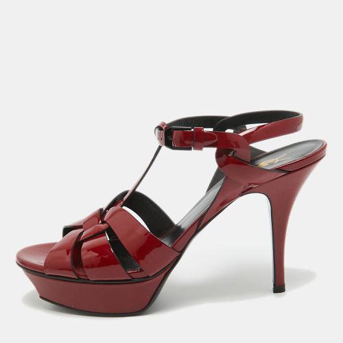 Saint Laurent Dark Red Patent Leather Tribute Sandals Size 40 - Saint Laurent Paris - Modalova