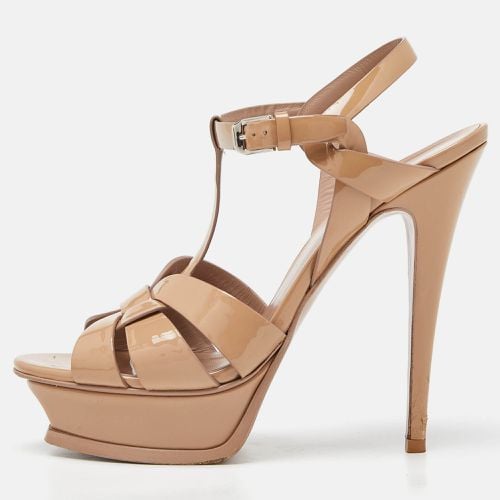 Saint Laurent Beige Patent Tribute Ankle Strap Sandals Size 38.5 - Saint Laurent Paris - Modalova