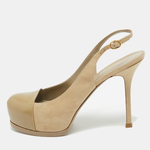 Saint Laurent Beige Suede and Leather Tribtoo Slingback Pumps Size 38.5 - Saint Laurent Paris - Modalova