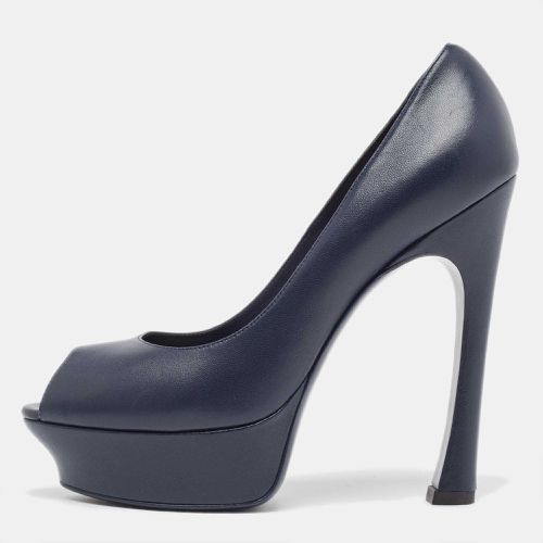 Saint Laurent Navy Blue Leather Palais Peep Toe Pumps Size 38.5 - Saint Laurent Paris - Modalova