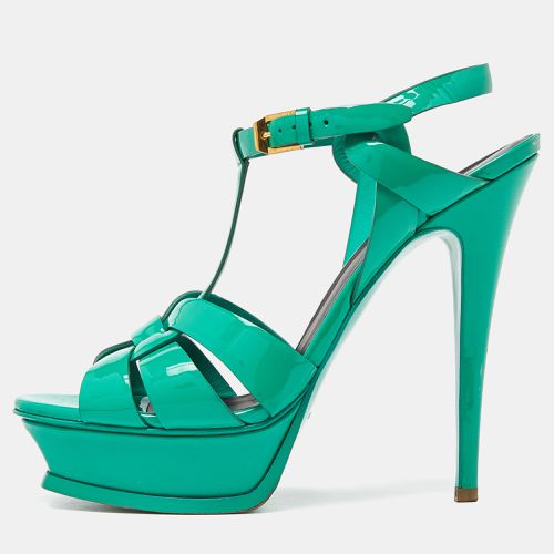 Saint Laurent Green Patent Leather Tribute Sandals Size 38.5 - Saint Laurent Paris - Modalova