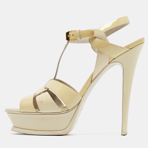 Saint Laurent Cream Patent Leather Tribute Sandals Size 39 - Saint Laurent Paris - Modalova