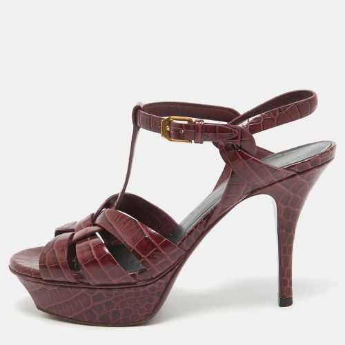 Saint Laurent Burgundy Croc Embossed Leather Tribute Sandals Size 36 - Saint Laurent Paris - Modalova