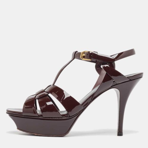 Saint Laurent Burgundy Patent Leather Tribute Sandals Size 37 - Saint Laurent Paris - Modalova