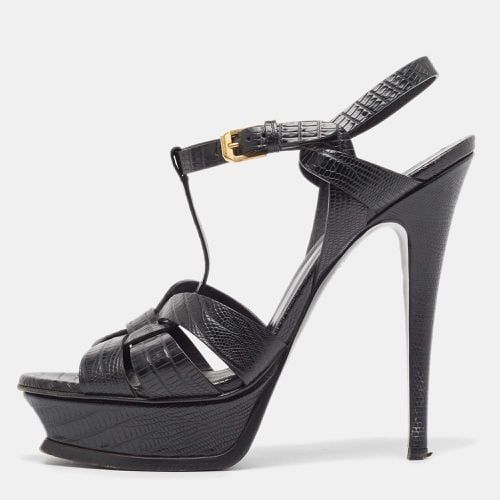 Saint Laurent Black Embossed Lizard Tribute Sandals Size 39 - Saint Laurent Paris - Modalova