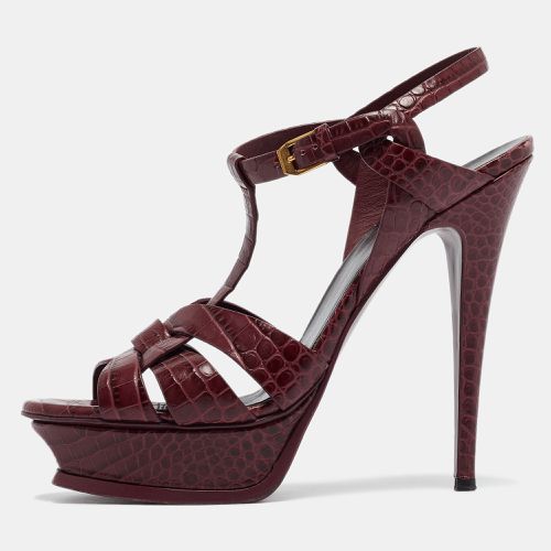 Saint Laurent Burgundy Croc Embossed Leather Tribute Sandals Size 41 - Saint Laurent Paris - Modalova