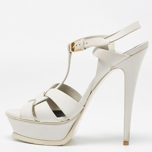 Saint Laurent White Leather Tribute Sandals Size 38 - Saint Laurent Paris - Modalova