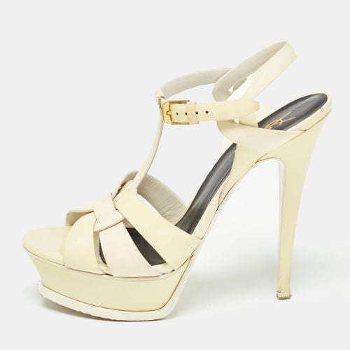 Saint Laurent White Patent Leather Tribute Sandals Size 37.5 - Saint Laurent Paris - Modalova