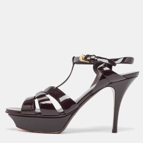 Saint Laurent Burgundy Patent Tribute Sandals Size 38.5 - Saint Laurent Paris - Modalova