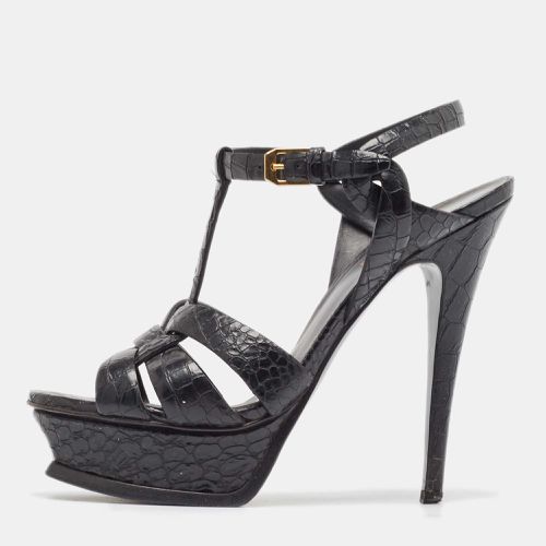 Saint Laurent Black Embossed Crocodile Tribute Sandals Size 36.5 - Saint Laurent Paris - Modalova