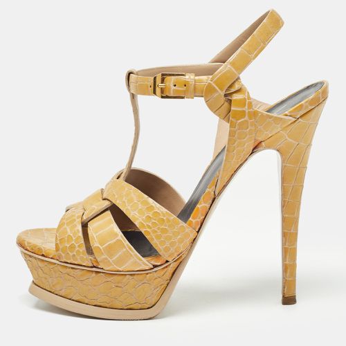 Saint Laurent Yellow Embossed Crocodile Tribute Sandals Size 36.5 - Saint Laurent Paris - Modalova