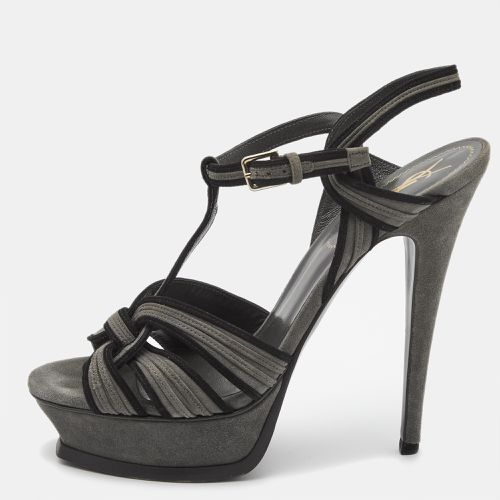 Saint Laurent Grey/Black Suede Tribute Sandals Size 39 - Saint Laurent Paris - Modalova