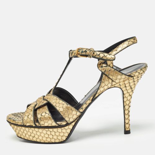 Saint Laurent Metallic Gold Python Embossed Leather Tribute Sandals Size 40 - Saint Laurent Paris - Modalova