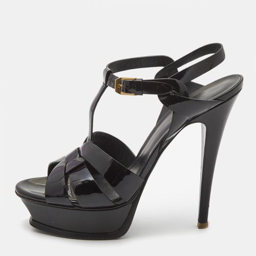 Saint Laurent Black Patent Tribute Ankle Sandals Size 37.5 - Saint Laurent Paris - Modalova