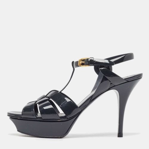 Saint Laurent Navy Blue Patent Tribute Sandals Size 38 - Saint Laurent Paris - Modalova