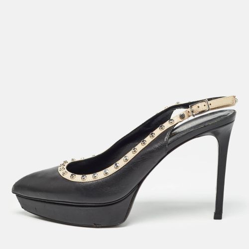 Saint Laurent Paris Black Leather Studded Platform Pointed Toe Slingback Pumps Size 38.5 - Saint Laurent Paris - Modalova