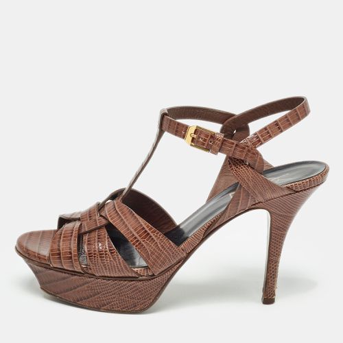 Saint Laurent Brown Lizard Embossed Leather Tribute Sandals Size 37 - Saint Laurent Paris - Modalova