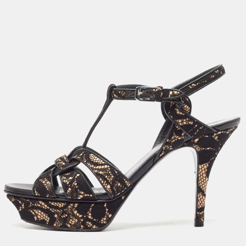 Saint Laurent Paris Black/Beige Lace and Satin Tribute Sandals Size 39.5 - Saint Laurent Paris - Modalova