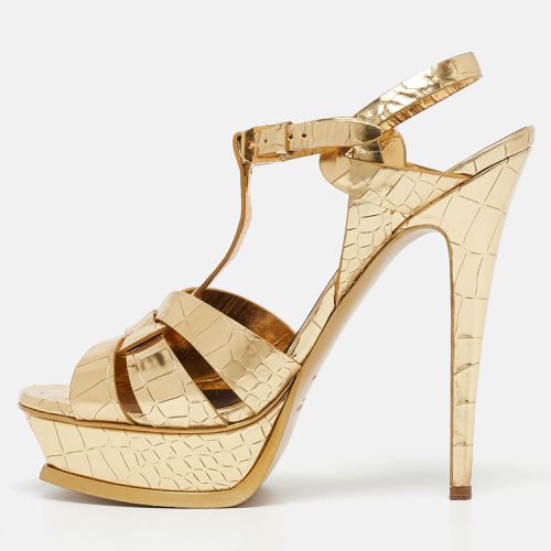 Saint Laurent Gold Tribute Ankle Wrap Sandals Size 40 - Saint Laurent Paris - Modalova