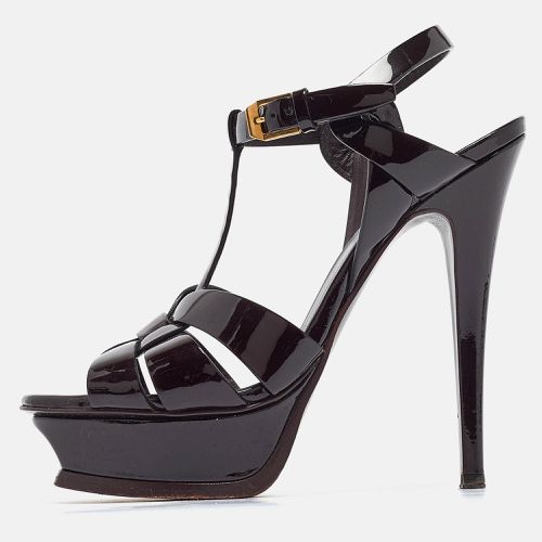 Saint Laurent Dark Burgundy Patent Leather Tribute Sandals Size 36 - Saint Laurent Paris - Modalova