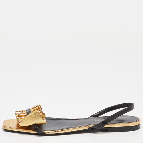 Saint Laurent Gold/Black Python Embossed Leather Edie Slingback Flat Sandals Size 39 - Saint Laurent Paris - Modalova