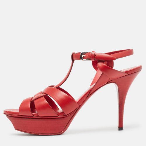 Saint Laurent Red Leather Tribute Ankle Sandals Size 39.5 - Saint Laurent Paris - Modalova