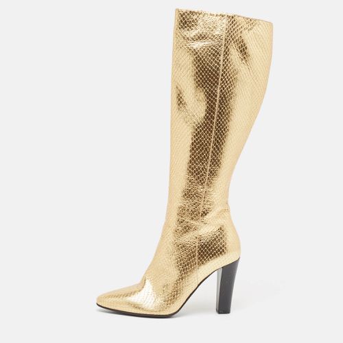 Saint Laurent Gold Python Embossed Leather Knee Length Boots Size 35 - Saint Laurent Paris - Modalova