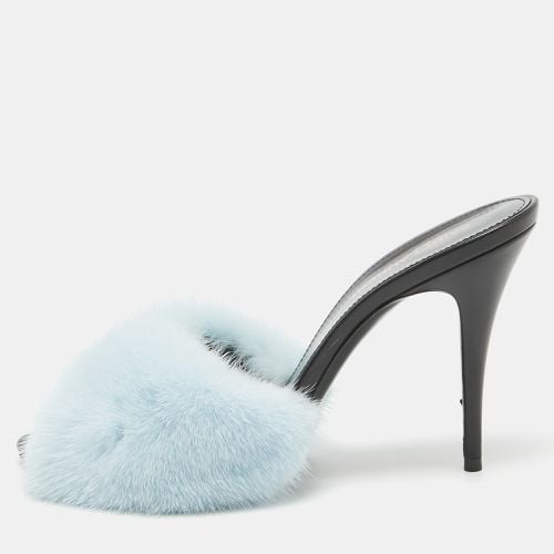 Saint Laurent Blue Mink Fur Roy Slide Sandals Size 39 - Saint Laurent Paris - Modalova