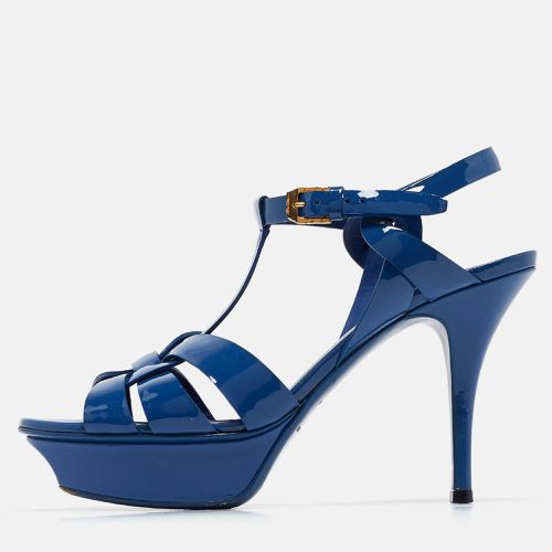 Saint Laurent Paris Navy Blue Patent Leather Tribute Platform Ankle Strap Sandals Size 37 - Saint Laurent Paris - Modalova