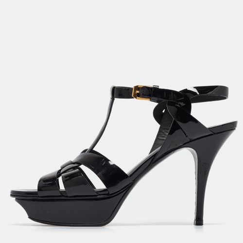 Saint Laurent Black Patent Leather Tribute Sandals Size 39.5 - Saint Laurent Paris - Modalova