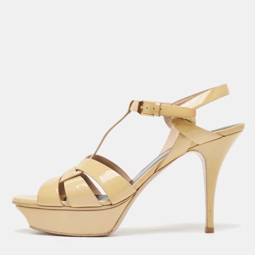 Saint Laurent Beige Patent Leather Tribute Sandals Size 41 - Saint Laurent Paris - Modalova