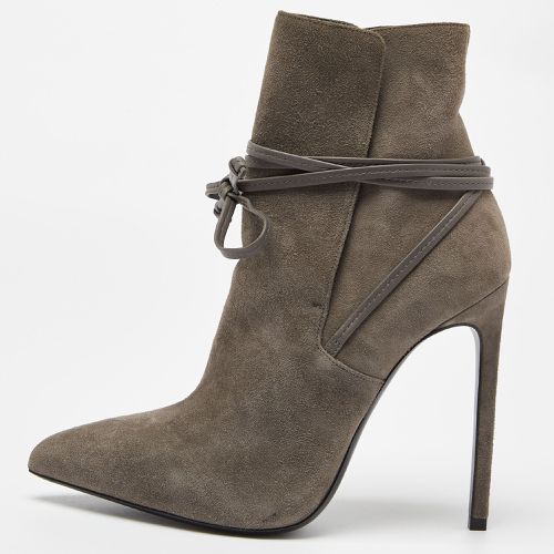 Saint Laurent Grey Suede Pointed Toe Ankle Boots Size 38.5 - Saint Laurent Paris - Modalova